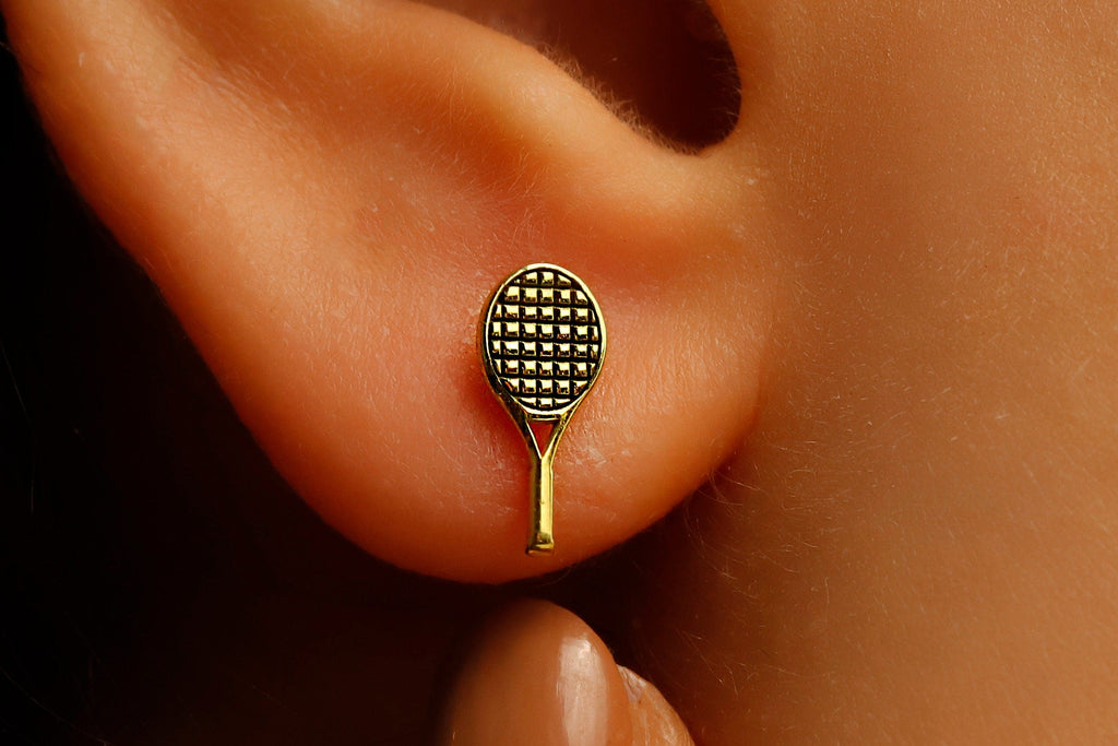 Tennis Racket Earrings, 925 Sterling Silver Stud Earrings