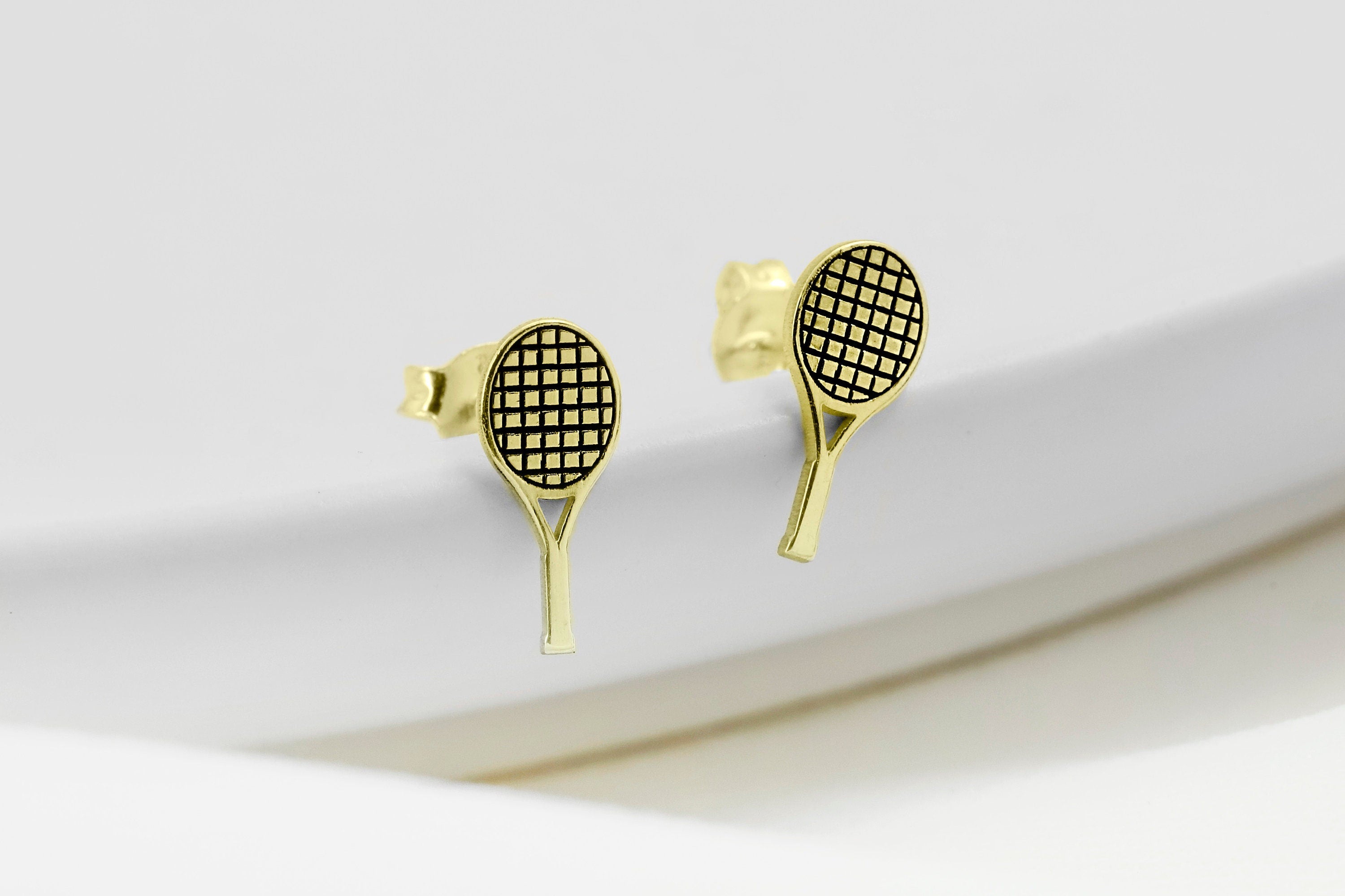 Tennis Racket Earrings, 925 Sterling Silver Stud Earrings