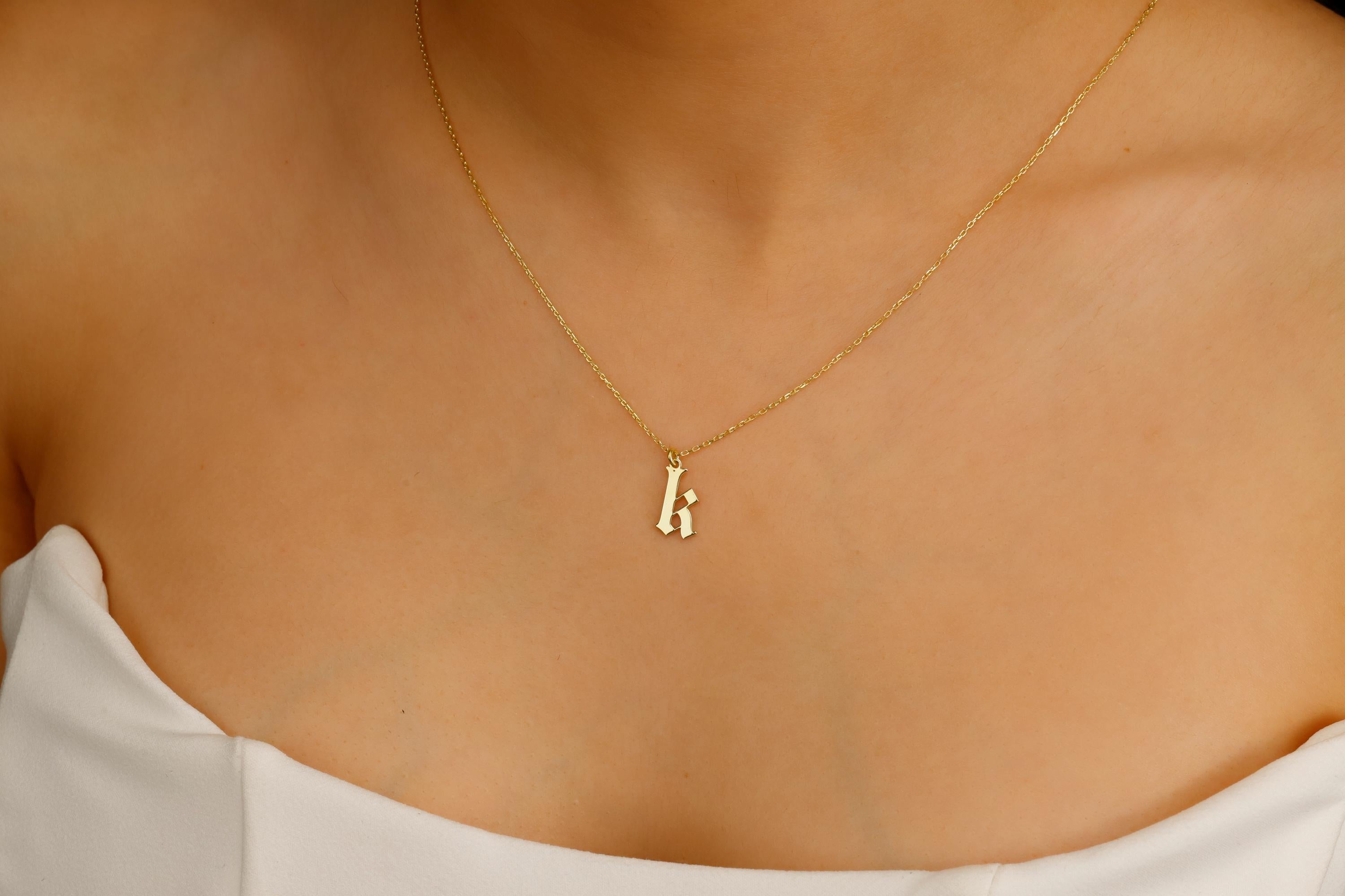 Old English Letter Necklace, 925 Sterling Silver Initial Pendant