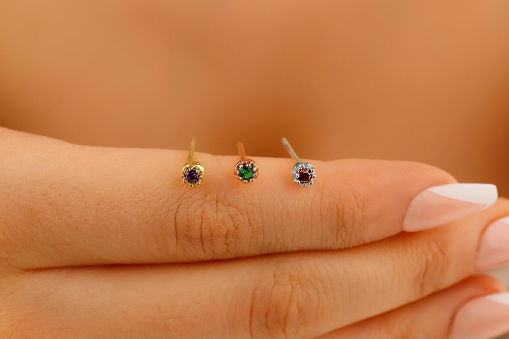 Birthstone Stud Earrings, 925 Sterling Silver, Blue Topaz & Opal