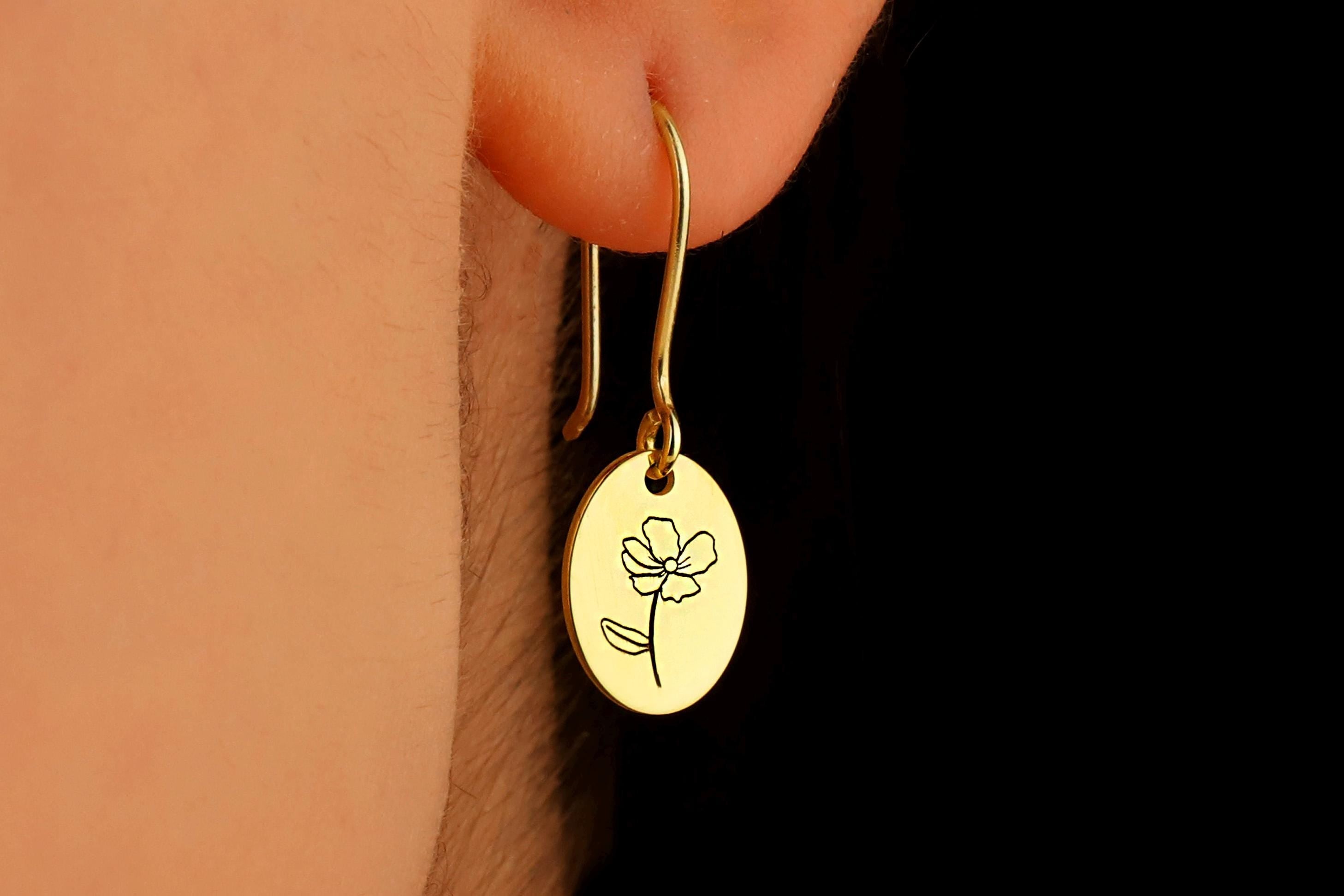 Birth Flower Earrings, Sterling Silver Dainty Dangle Earrings