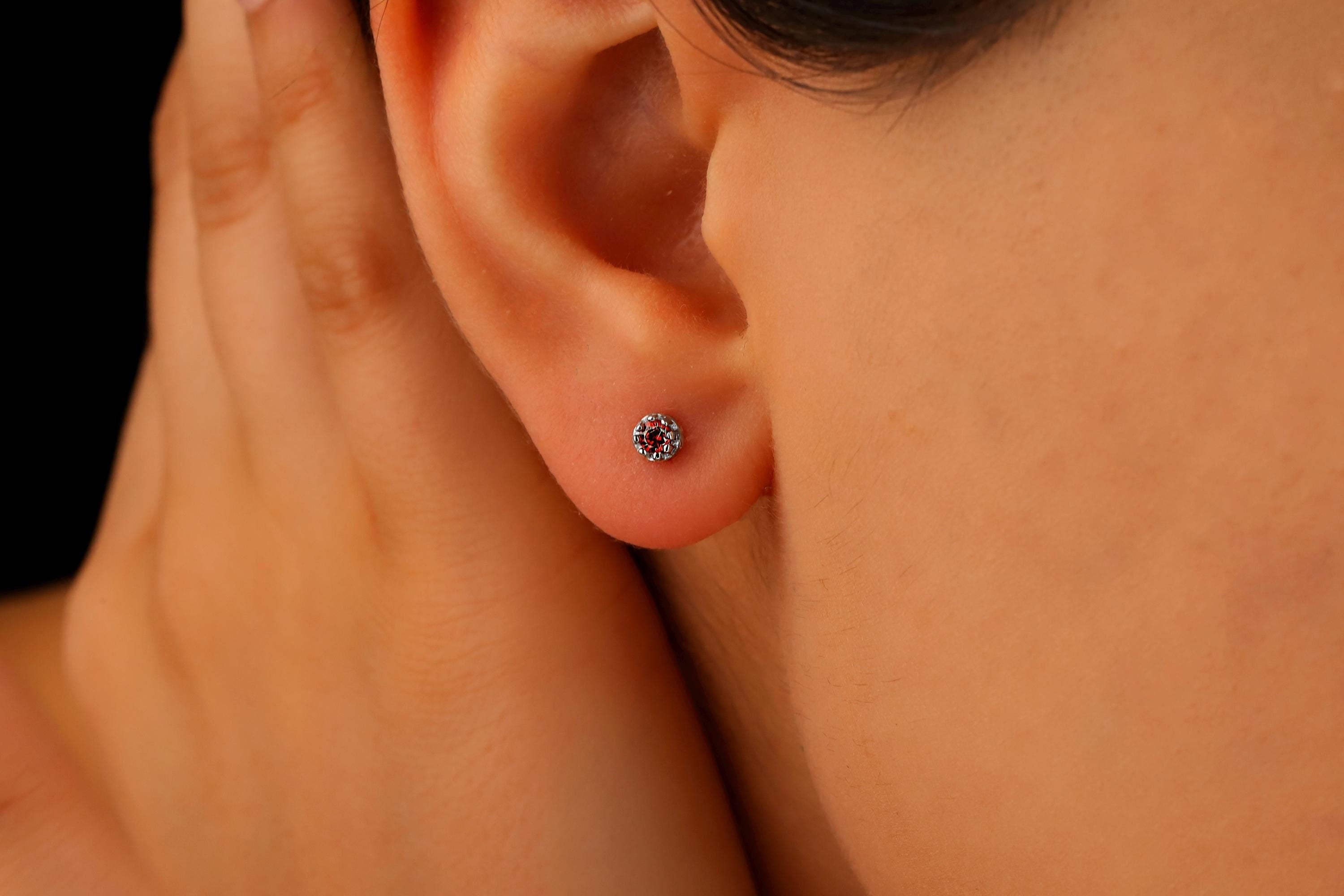 Birthstone Stud Earrings, 925 Sterling Silver, Blue Topaz & Opal