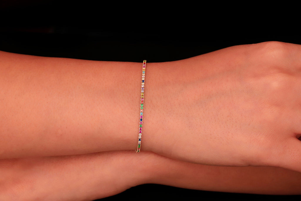 Rainbow Bead Bracelet, Sterling Silver Multicolor Beaded Bracelet