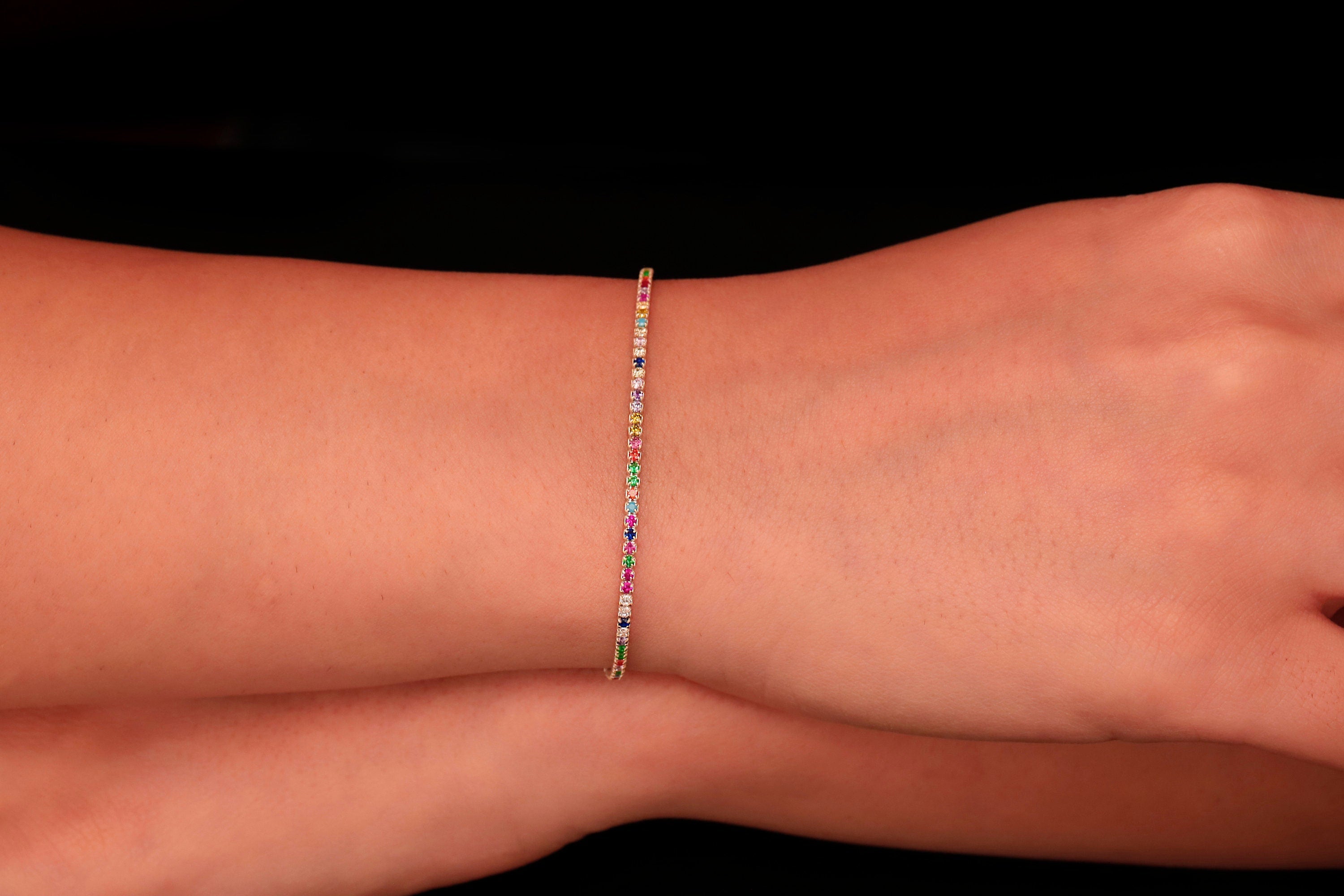 Rainbow Bead Bracelet, Sterling Silver Multicolor Beaded Bracelet