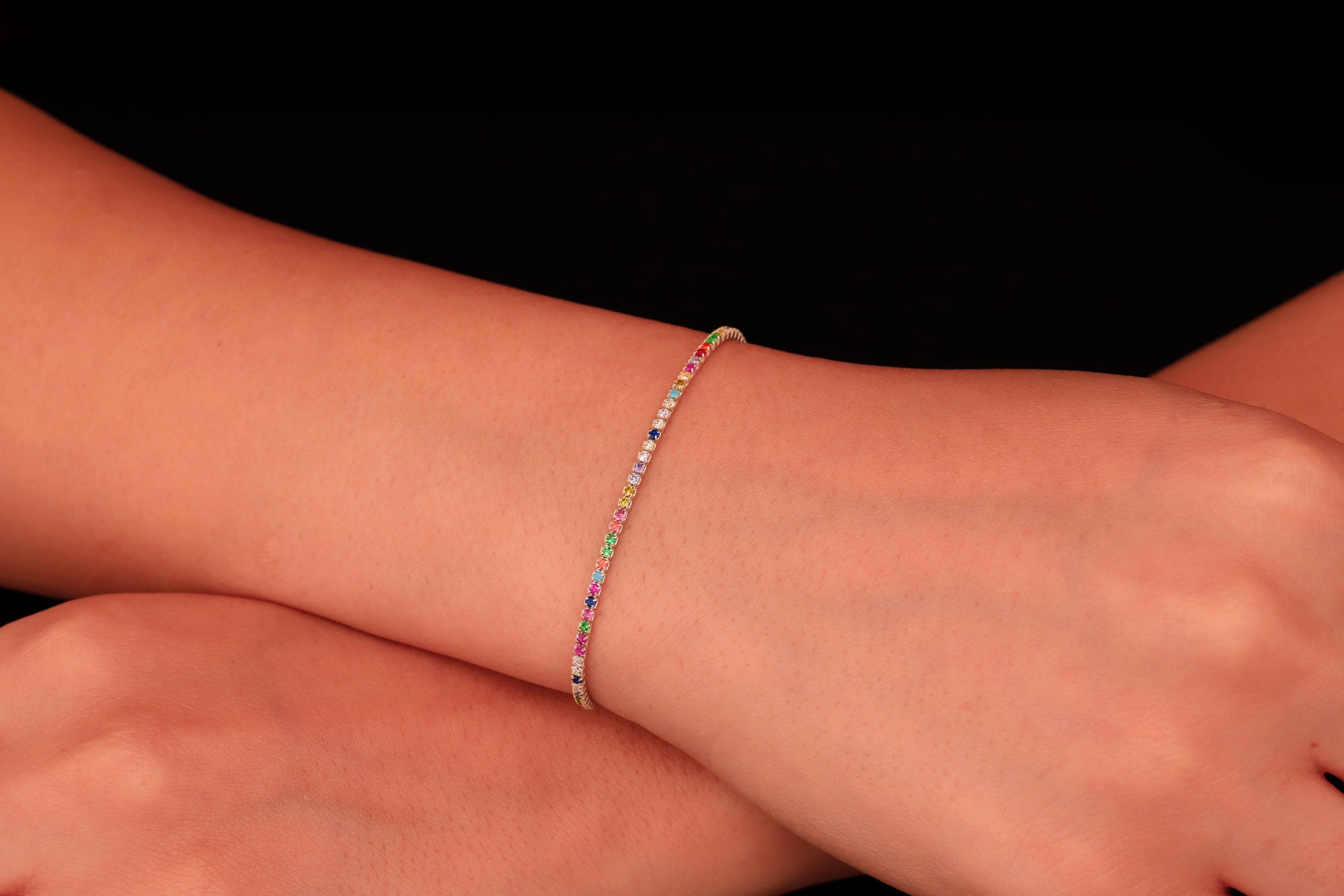 Rainbow Bead Bracelet, Sterling Silver Multicolor Beaded Bracelet