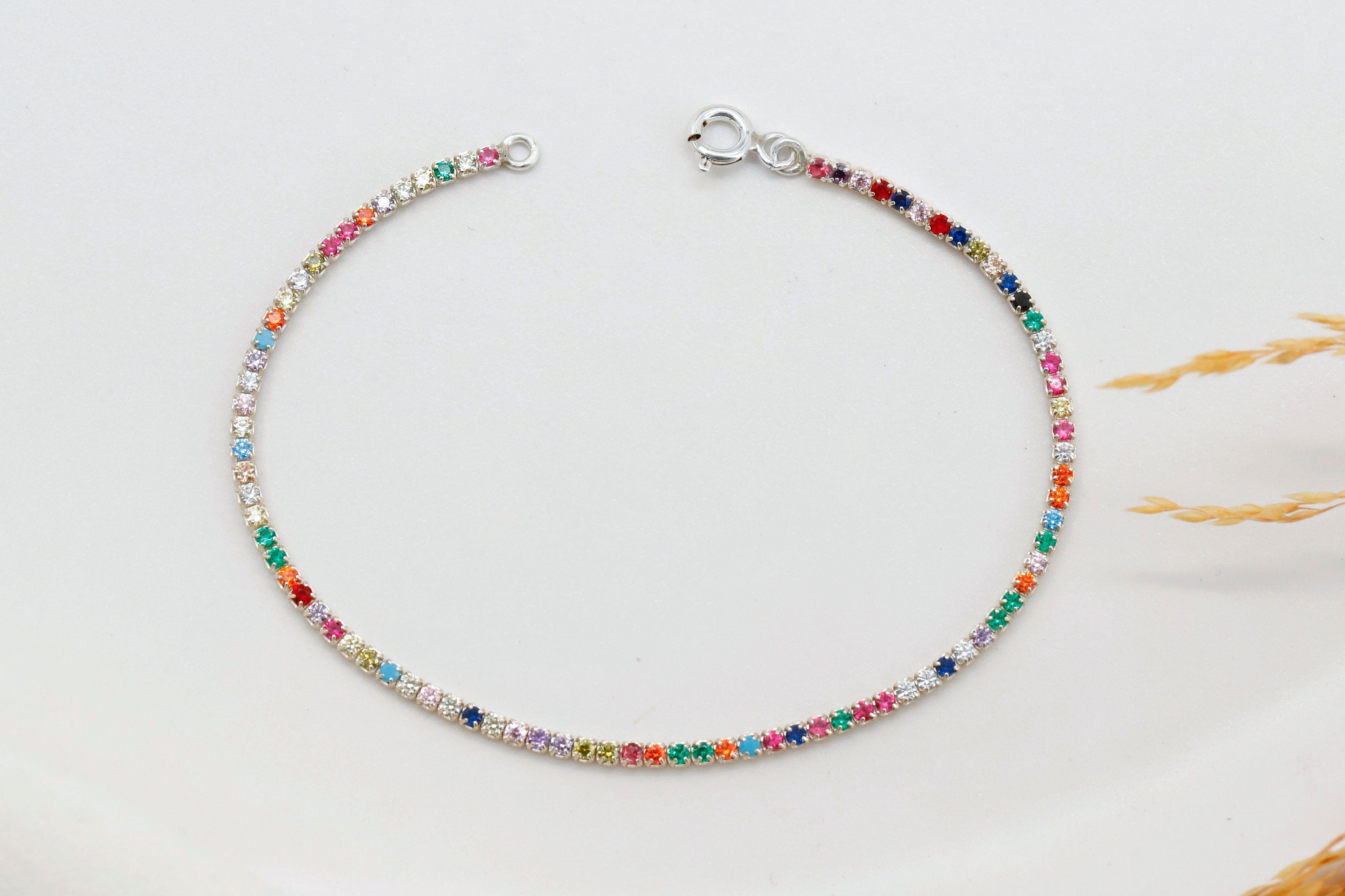 Rainbow Bead Bracelet, Sterling Silver Multicolor Beaded Bracelet