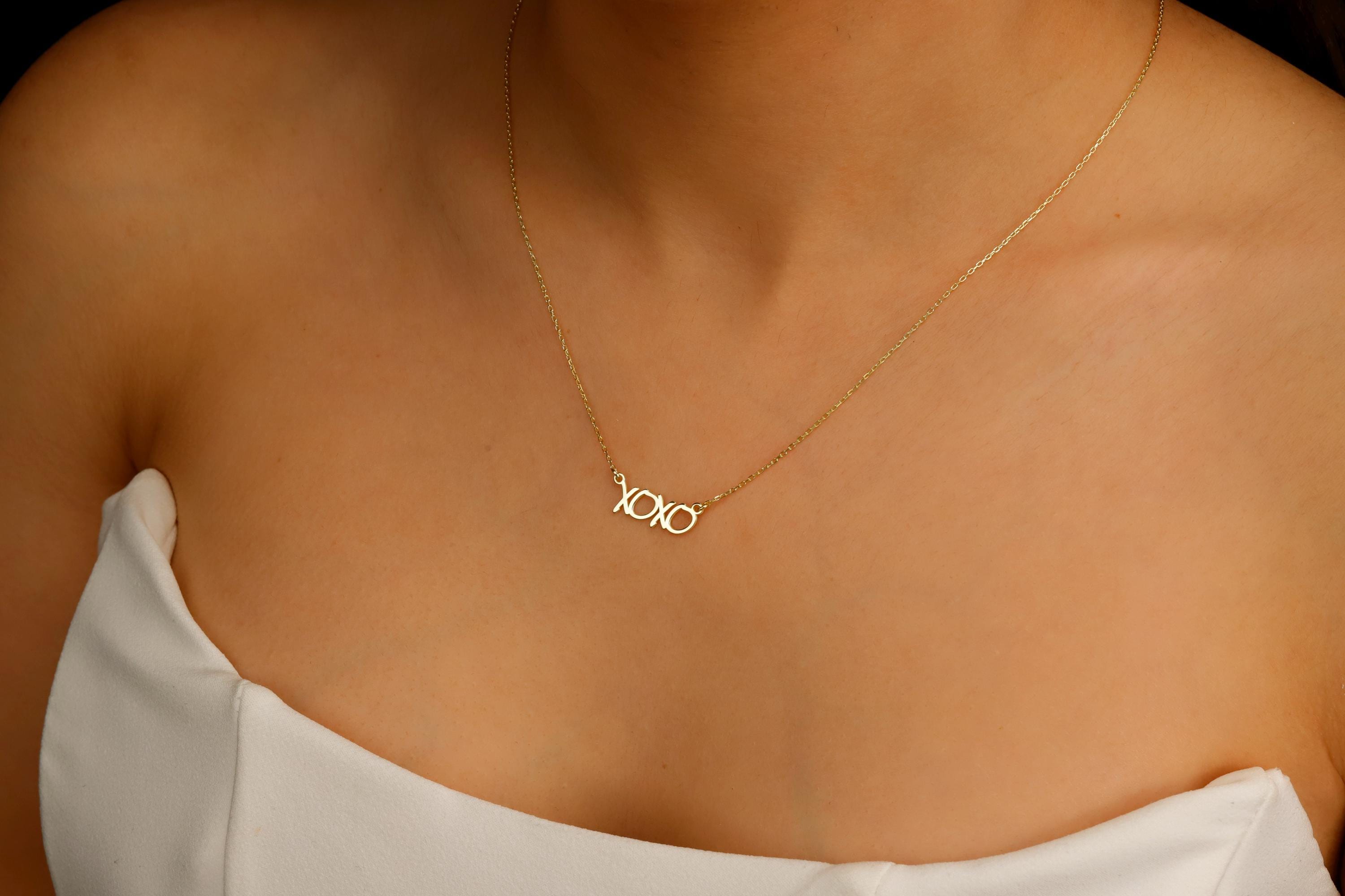 Xoxo Gold Pendant Necklace, 925 Sterling Silver Hugging Necklace
