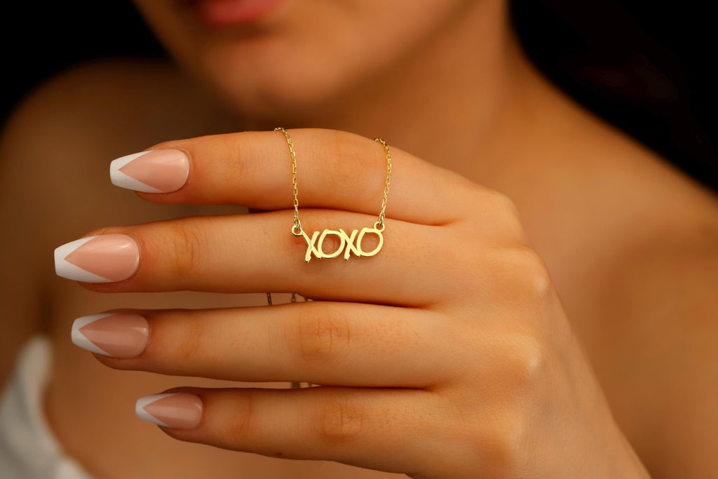 Xoxo Gold Pendant Necklace, 925 Sterling Silver Hugging Necklace