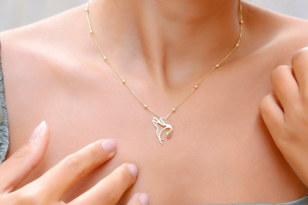 Hummingbird Birthstone Necklace, 925 Sterling Silver Bird Pendant