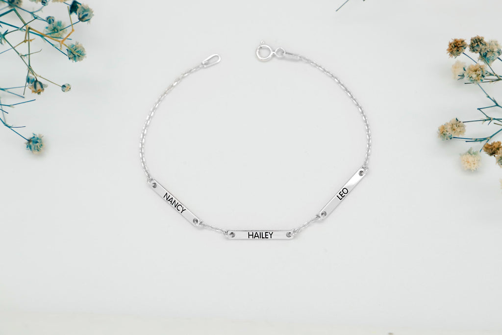 Personalized Bar Bracelet, Sterling Silver Engraved Name For Her