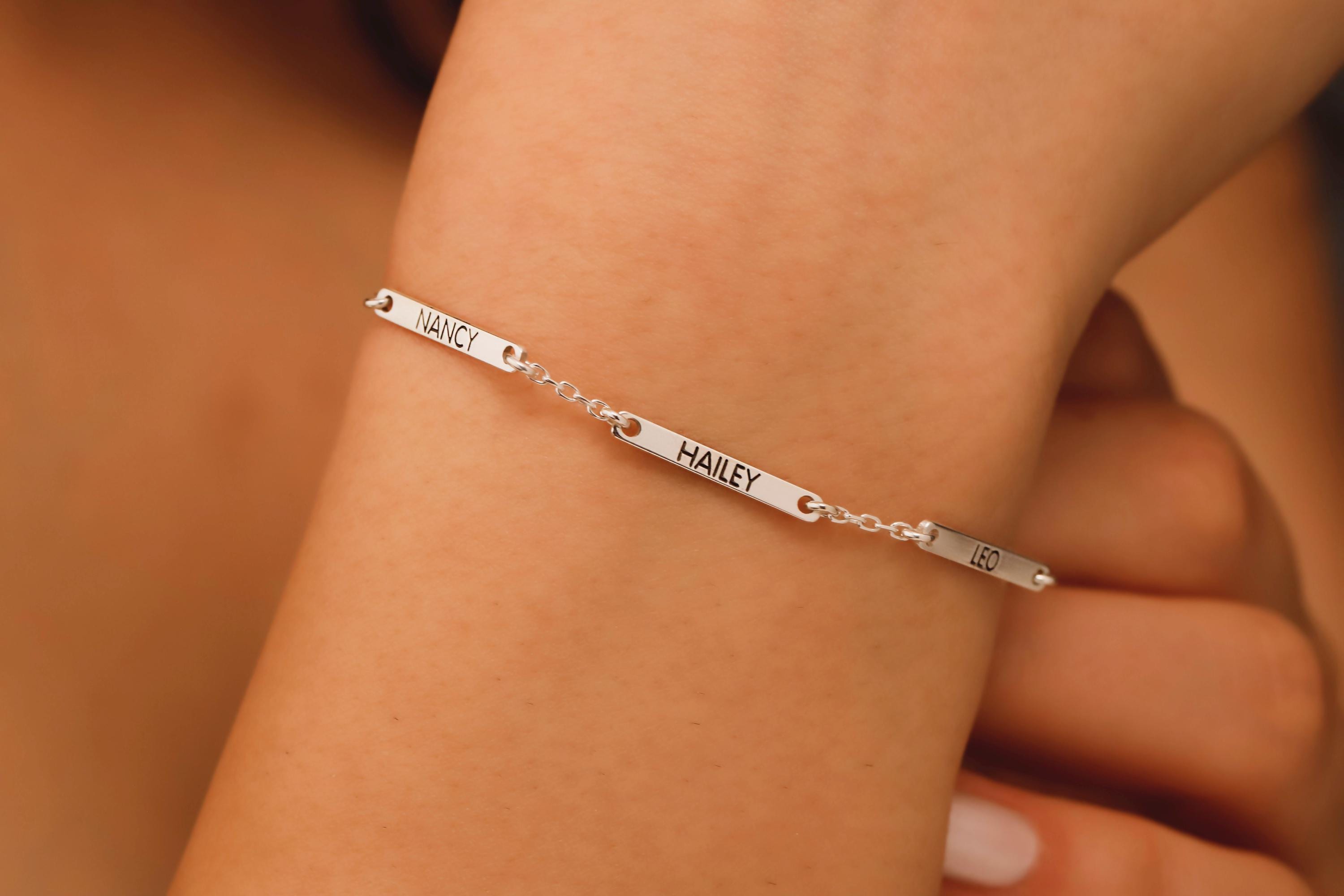 Personalized Bar Bracelet, Sterling Silver Engraved Name For Her