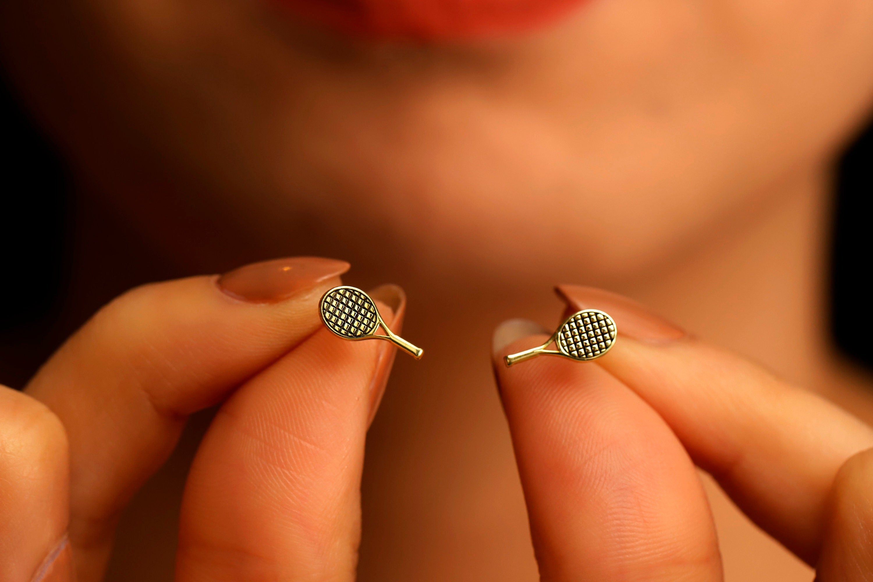 Tennis Racket Earrings, 925 Sterling Silver Stud Earrings