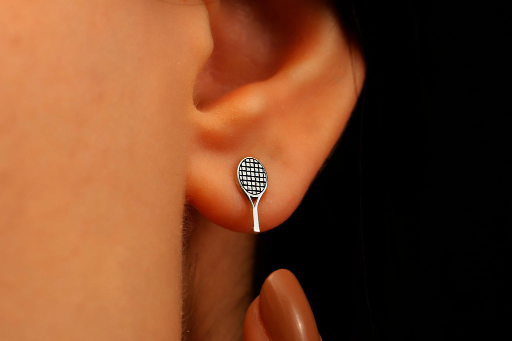 Tennis Racket Earrings, 925 Sterling Silver Stud Earrings