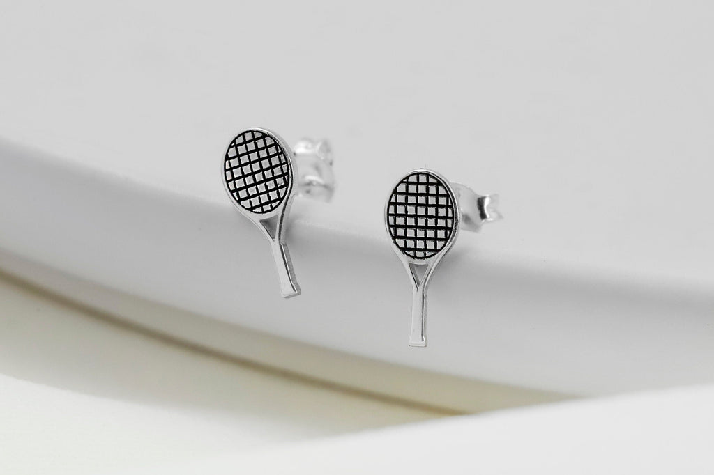 Tennis Racket Earrings, 925 Sterling Silver Stud Earrings
