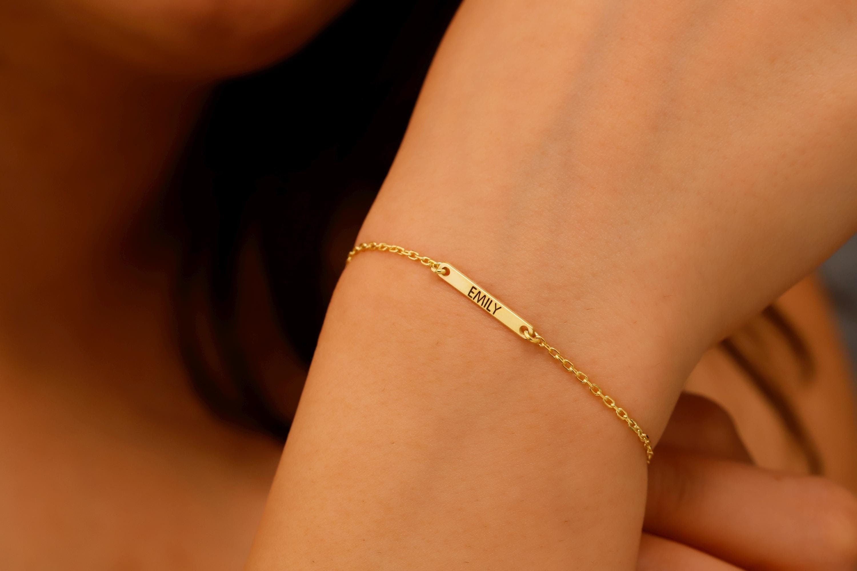 Personalized Bar Bracelet, Sterling Silver Engraved Name For Her