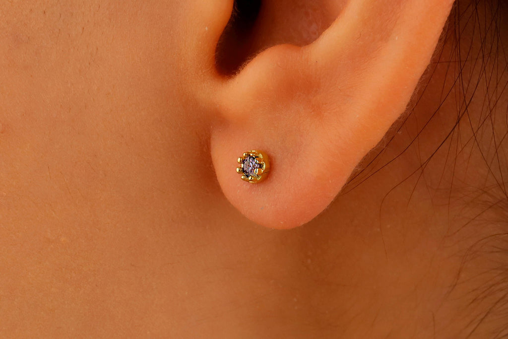 Birthstone Stud Earrings, 925 Sterling Silver, Blue Topaz & Opal