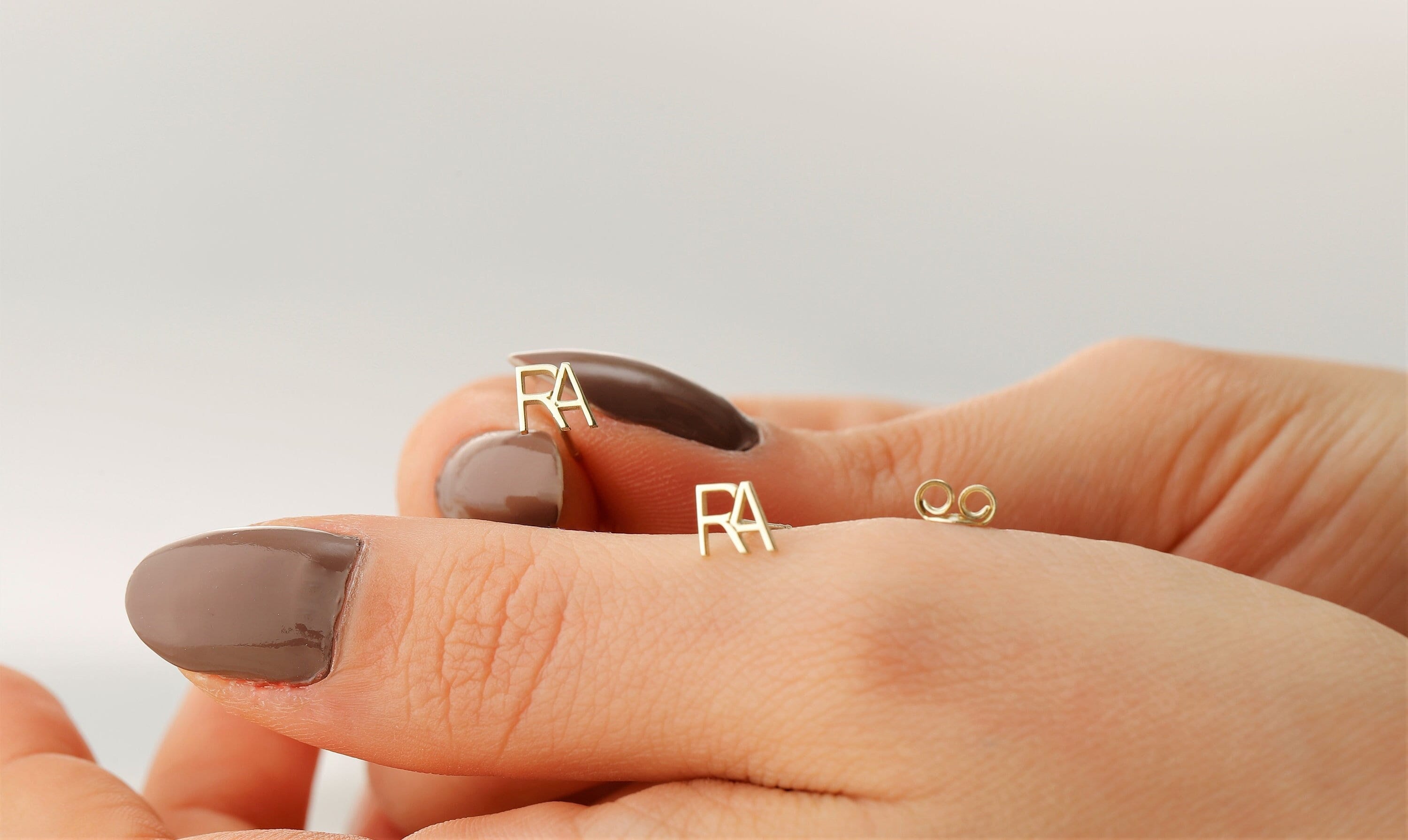 personalized initial earrings, Two Initial Stud Earrings Gift Set