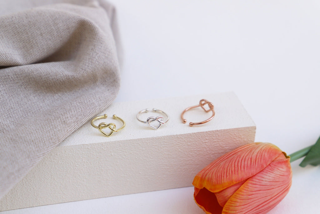 Adjustable Heart Knot Ring, Sterling Silver Love Symbol Ring