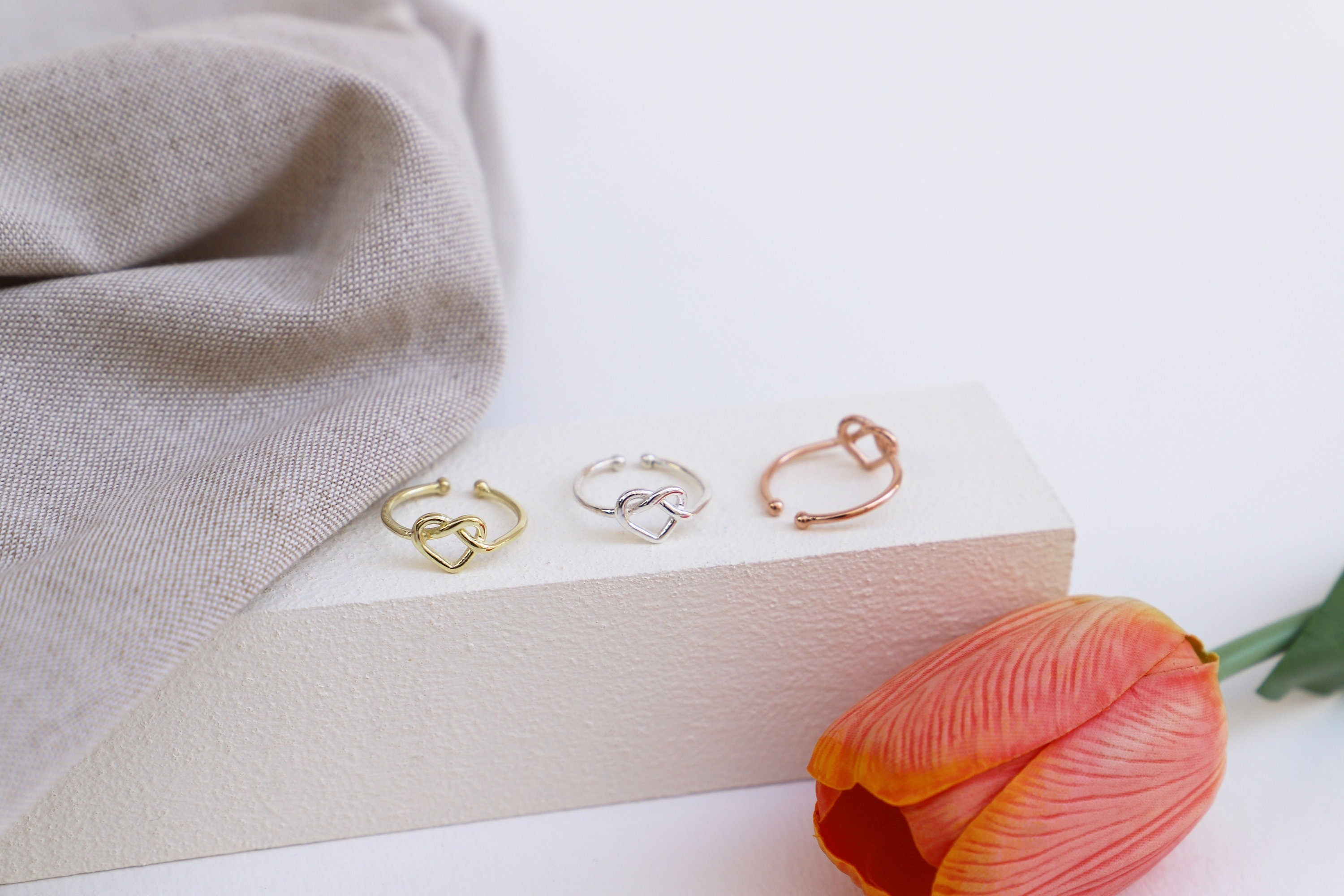Adjustable Heart Knot Ring, Sterling Silver Love Symbol Ring