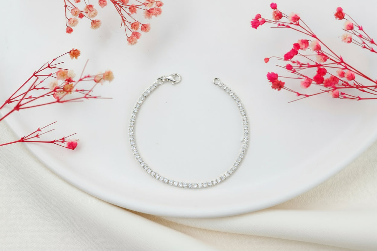 Dainty Tennis Bracelet 925 Sterling Silver CZ Moissanite Gift