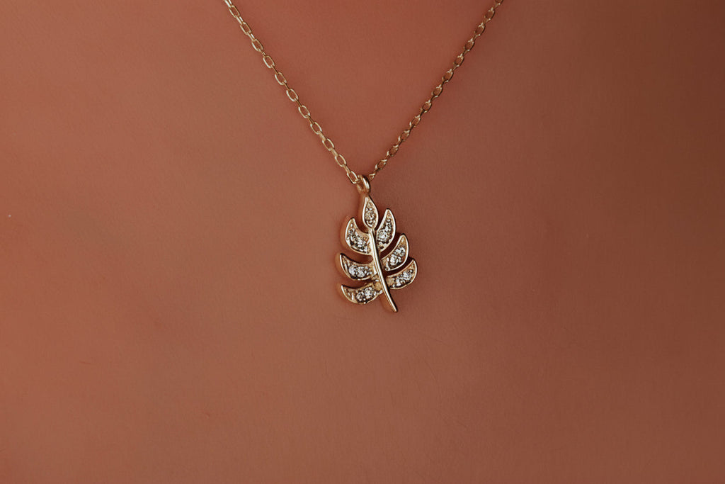 Monstera Leaf Necklace, Diamond Pendant In Sterling Silver