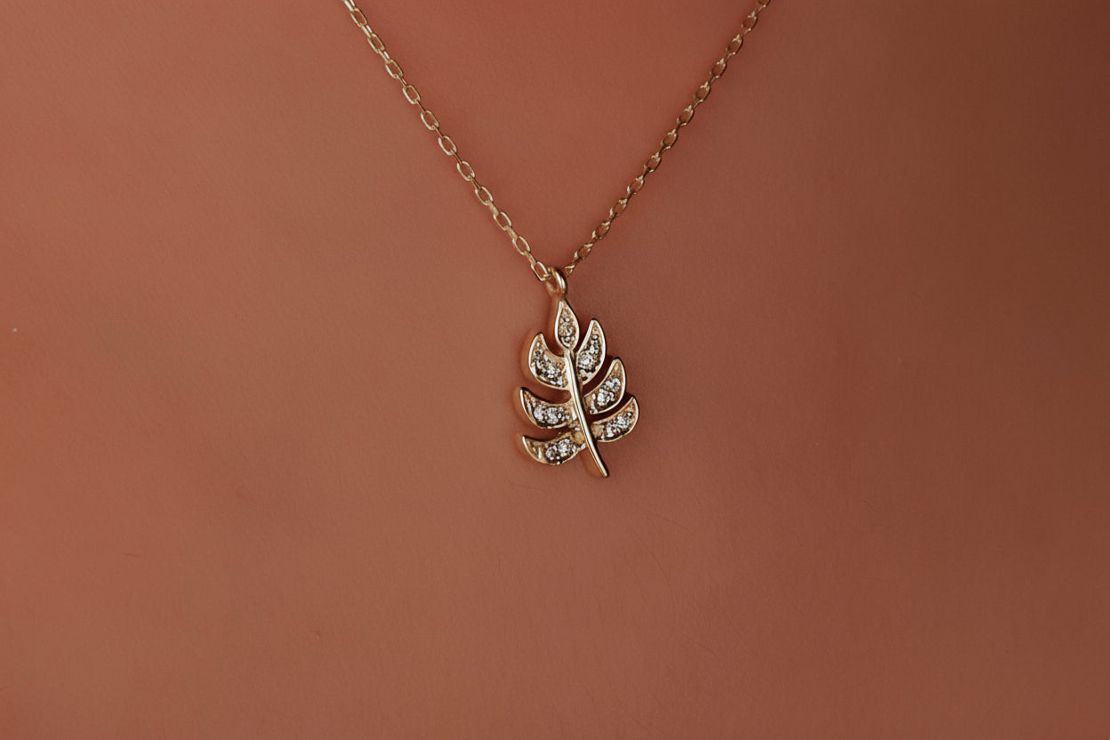 Monstera Leaf Necklace, Diamond Pendant In Sterling Silver