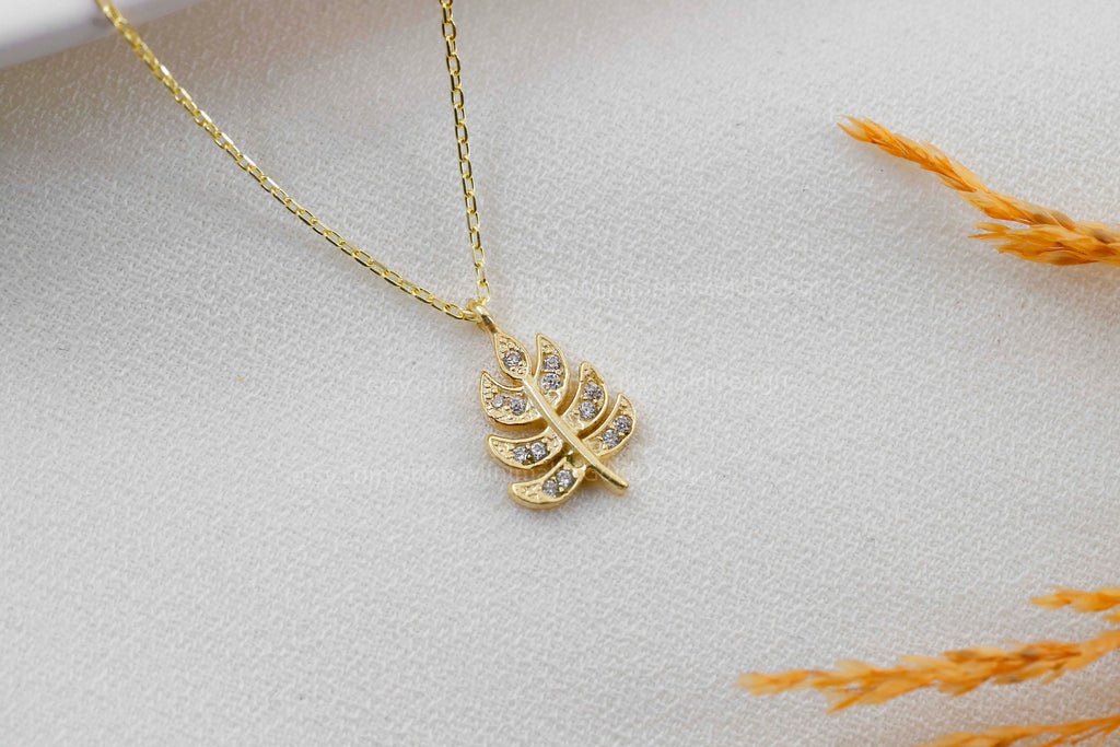 Monstera Leaf Necklace, Diamond Pendant In Sterling Silver