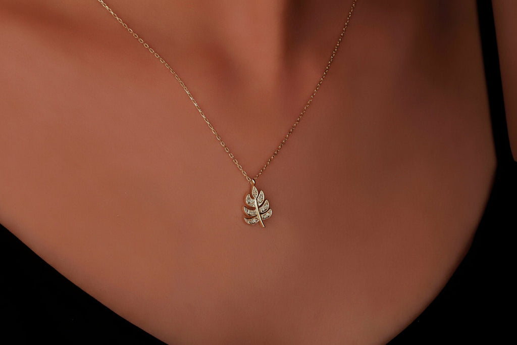 Monstera Leaf Necklace, Diamond Pendant In Sterling Silver