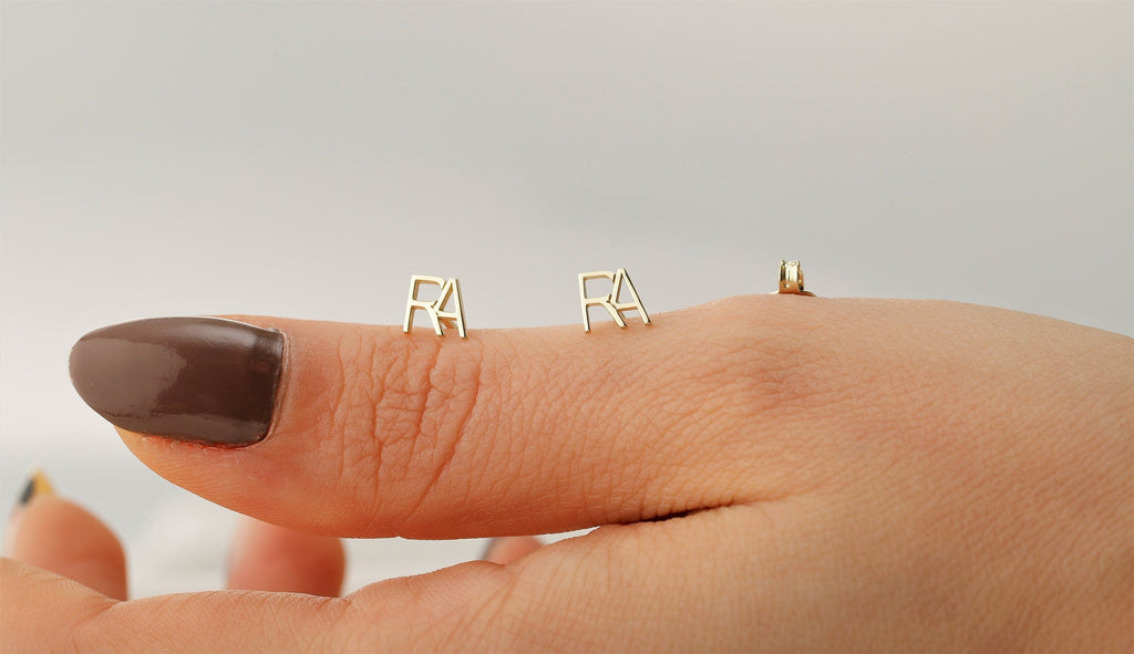 personalized initial earrings, Two Initial Stud Earrings Gift Set