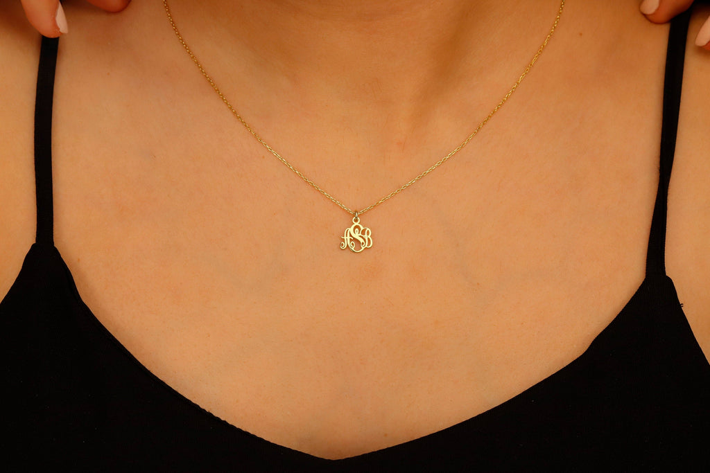 Vine Monogram Necklace, Sterling Silver Personalized Necklace