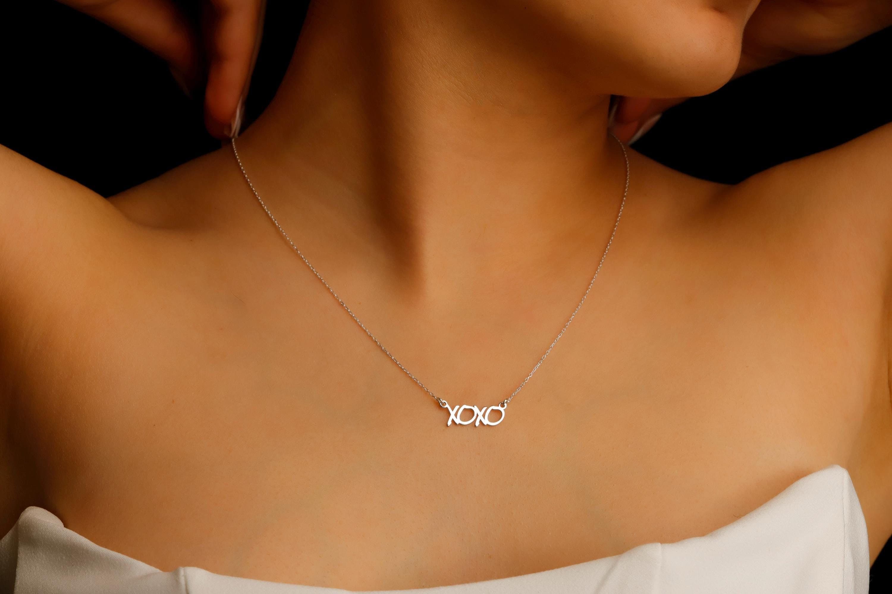 Xoxo Gold Pendant Necklace, 925 Sterling Silver Hugging Necklace