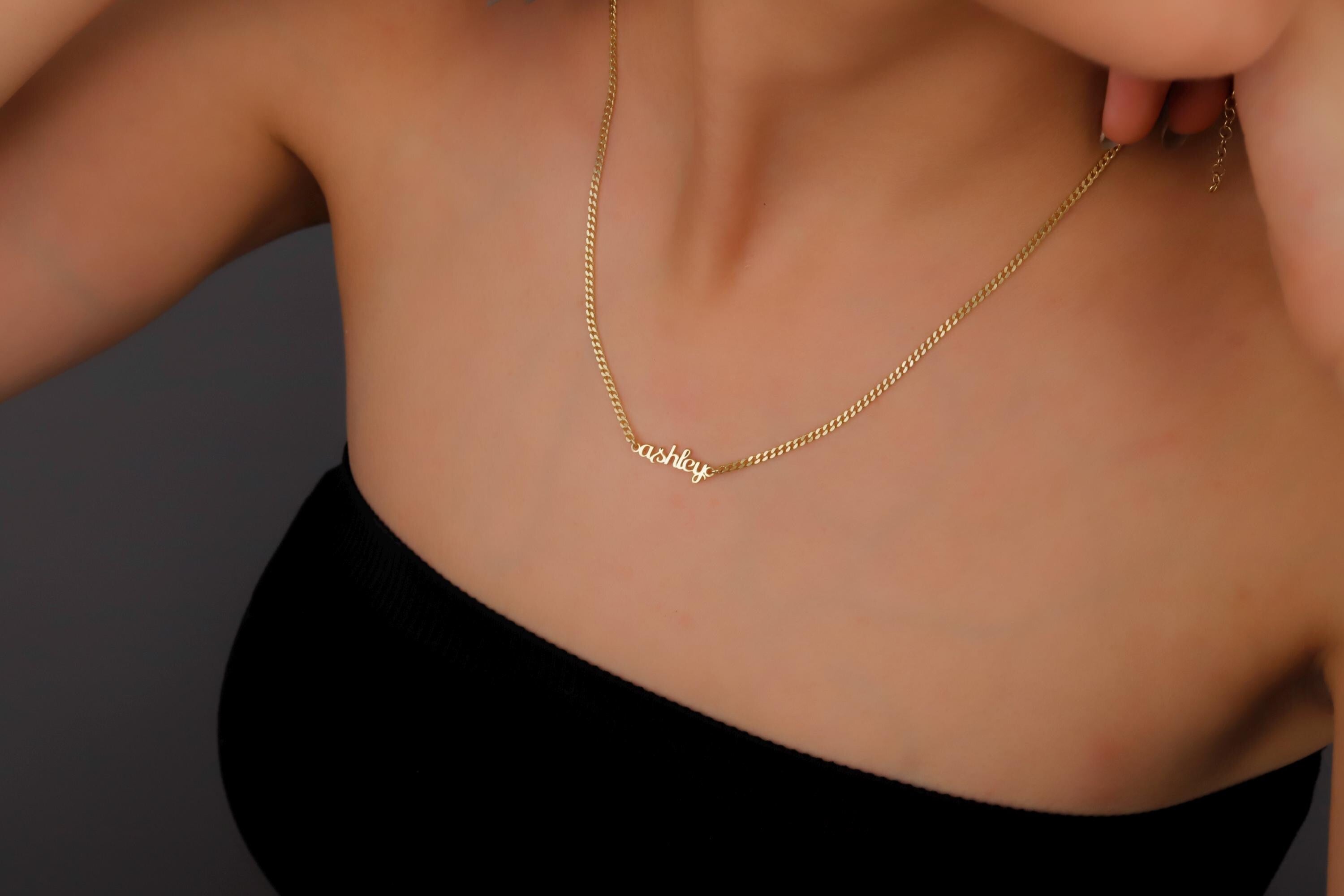 Personalized Name Necklace, 925 Sterling Silver Curb Chain