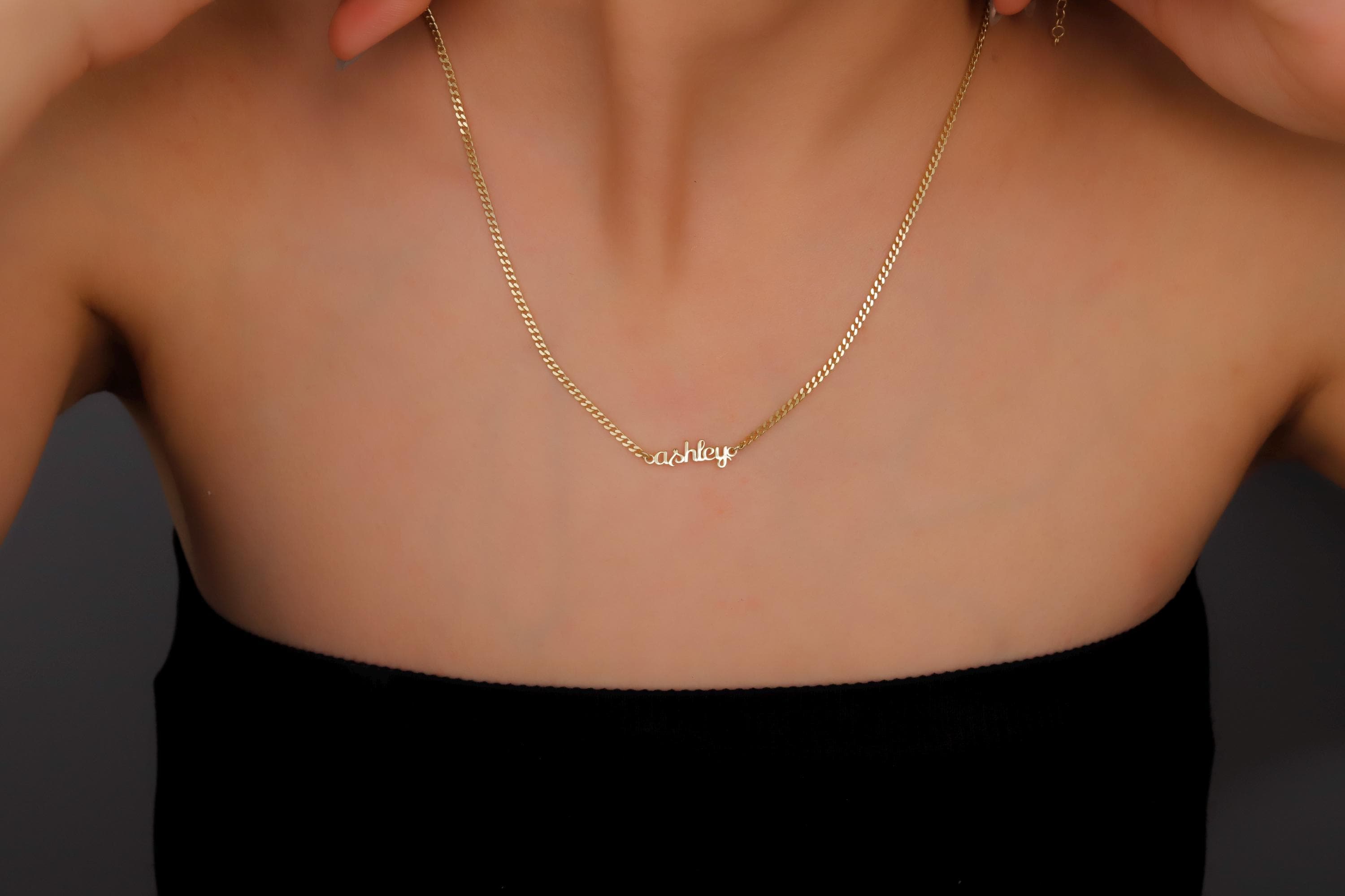 Personalized Name Necklace, 925 Sterling Silver Curb Chain
