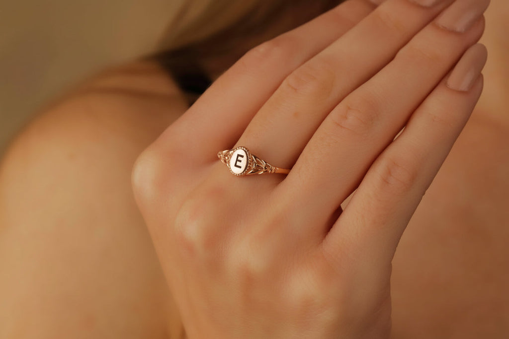 Initial Pinky Ring Vintage 925 Sterling Silver Signet Ring