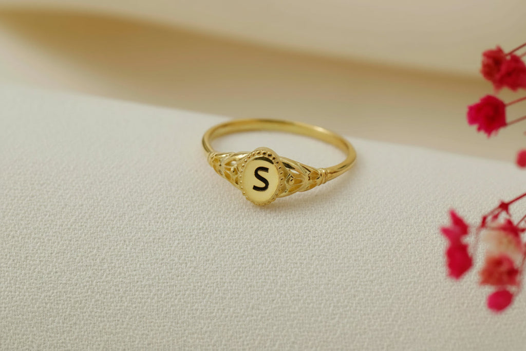 Initial Pinky Ring Vintage 925 Sterling Silver Signet Ring