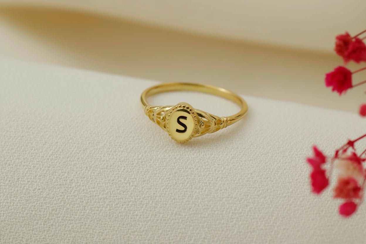 Initial Pinky Ring Vintage 925 Sterling Silver Signet Ring