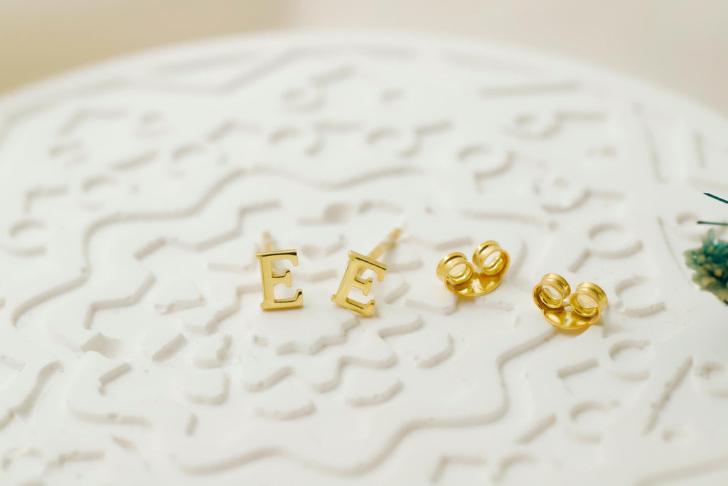 Personalized Initial Stud Earrings, Sterling Silver And Gold Tiny