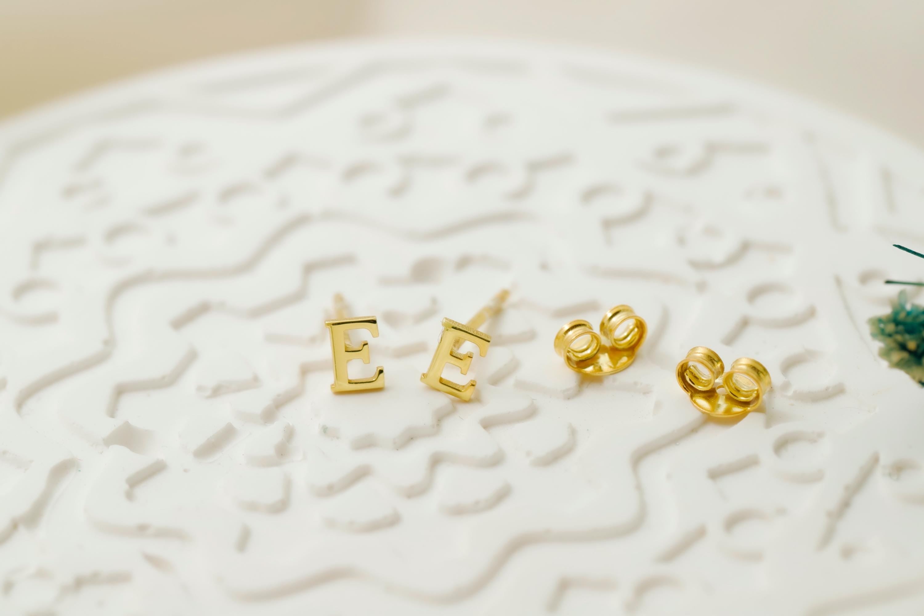 Personalized Initial Stud Earrings, Sterling Silver And Gold Tiny