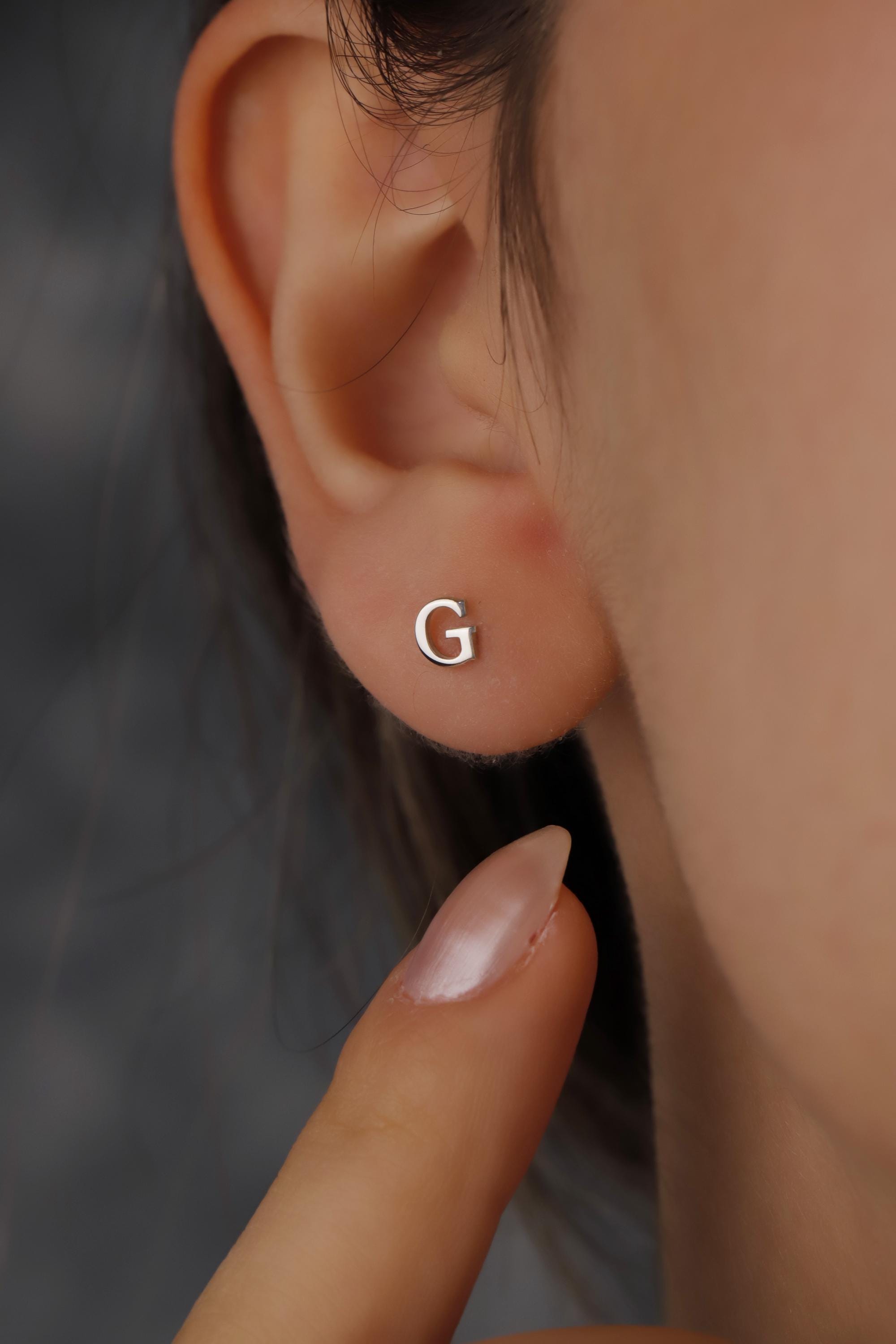 Personalized Initial Stud Earrings, Sterling Silver And Gold Tiny