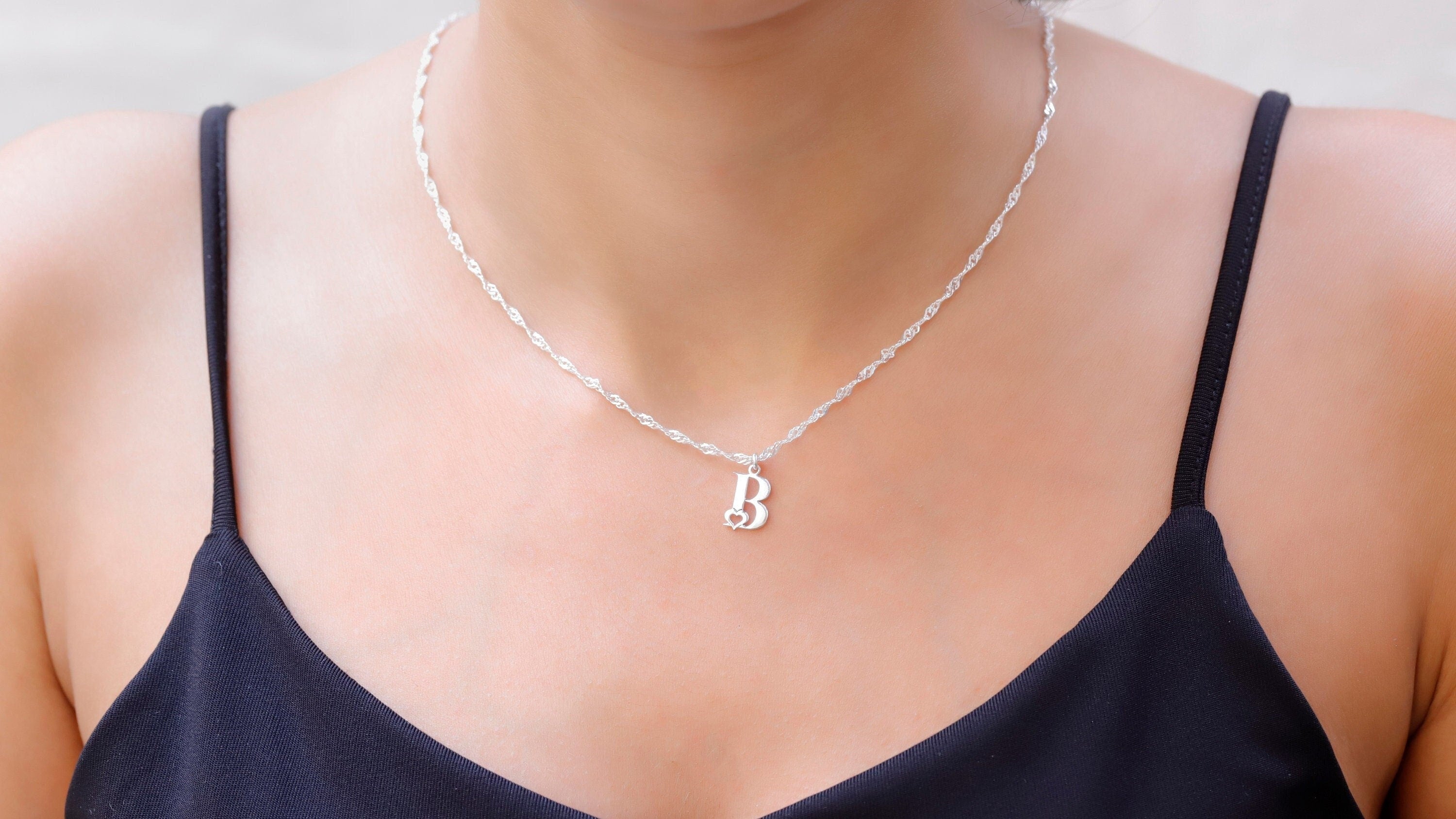 Personalized Initial Necklace, 14K Gold Filled Singapore Ball Chain
