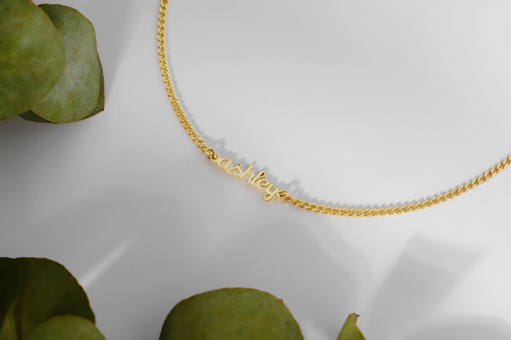 Personalized Name Necklace, 925 Sterling Silver Curb Chain