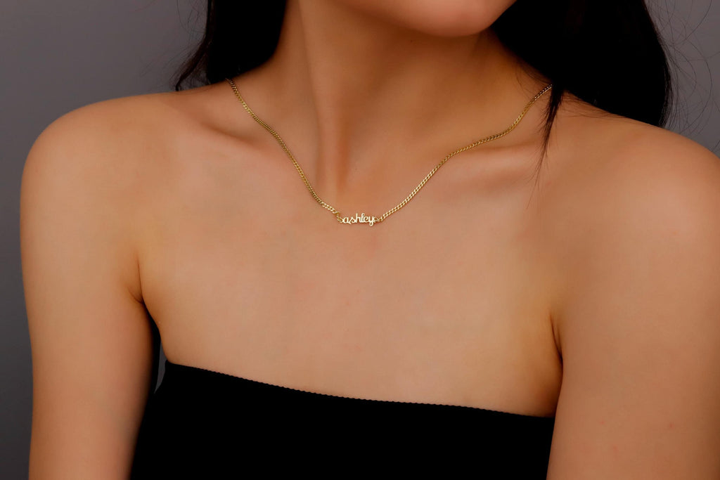 Personalized Name Necklace, 925 Sterling Silver Curb Chain