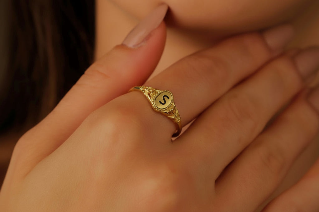 Initial Pinky Ring Vintage 925 Sterling Silver Signet Ring
