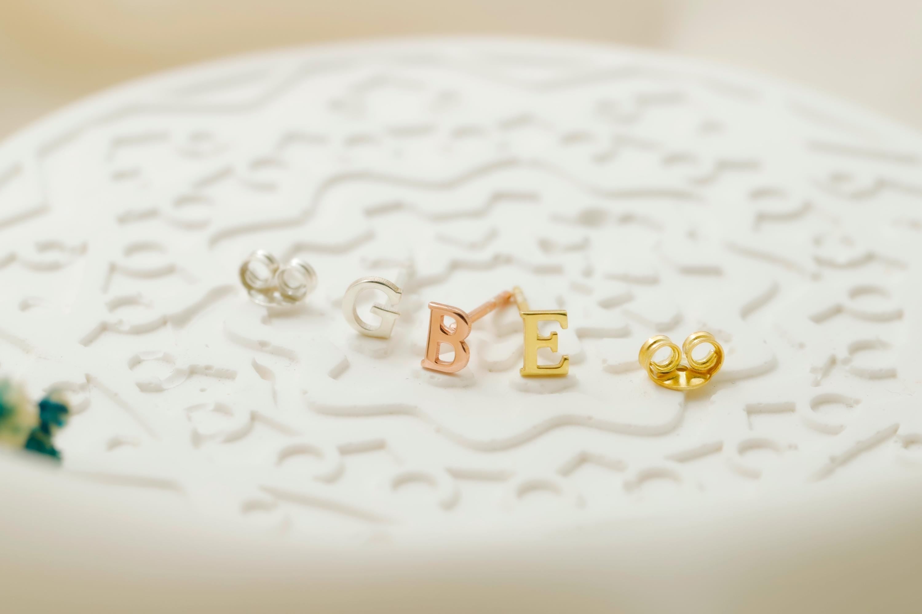 Personalized Initial Stud Earrings, Sterling Silver And Gold Tiny