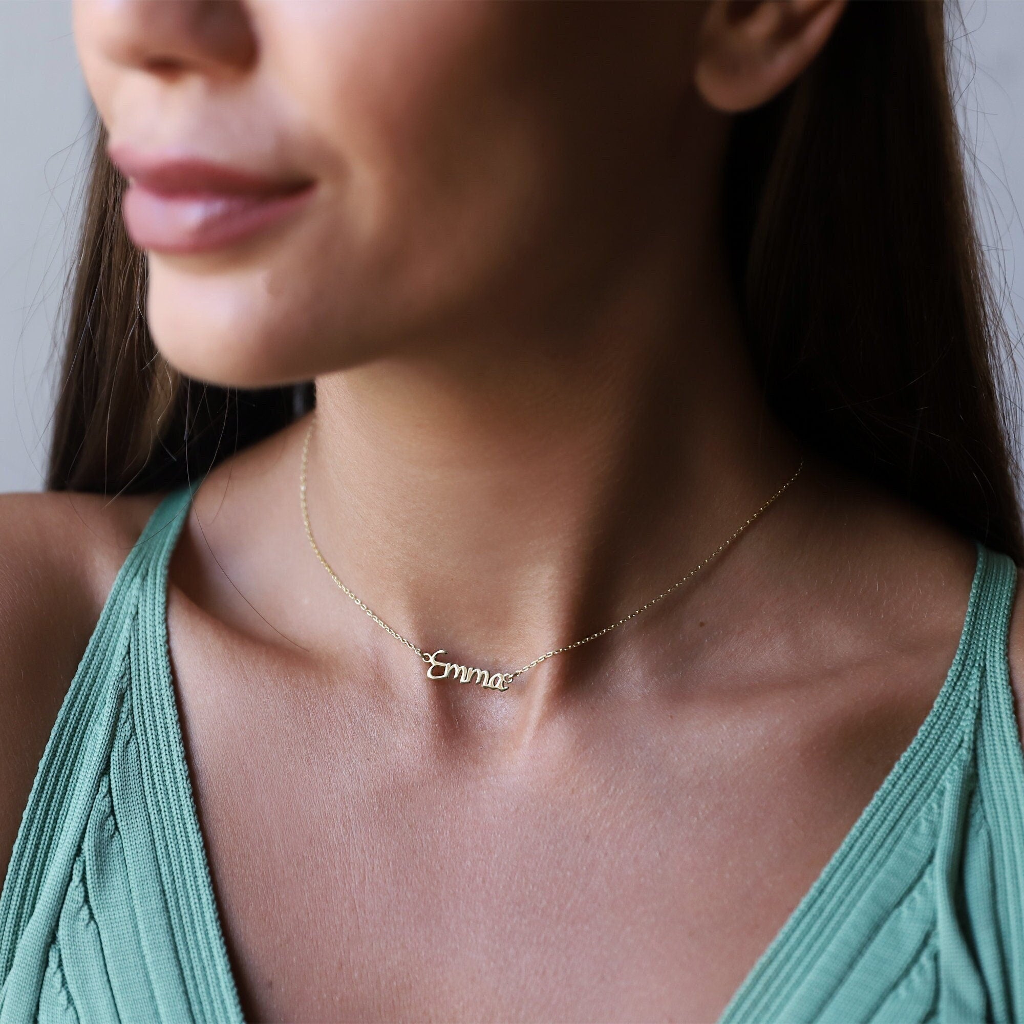 Gold Name Necklace, Personalized 14K Solid Gold Pendant For Women