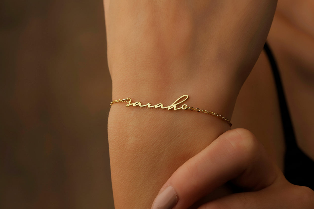 Personalized Name Bracelet, 18K Gold Filled Handwritten Bracelet