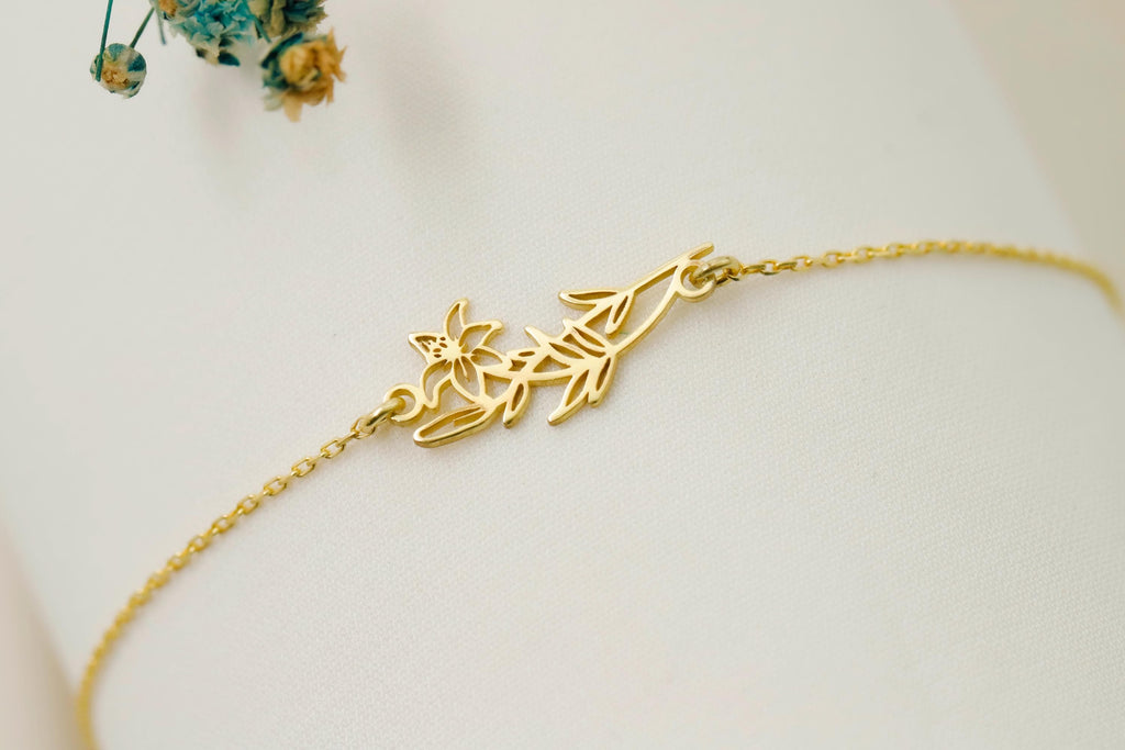 Birth Flower Necklace, Sideways Personalized 925 Sterling Silver