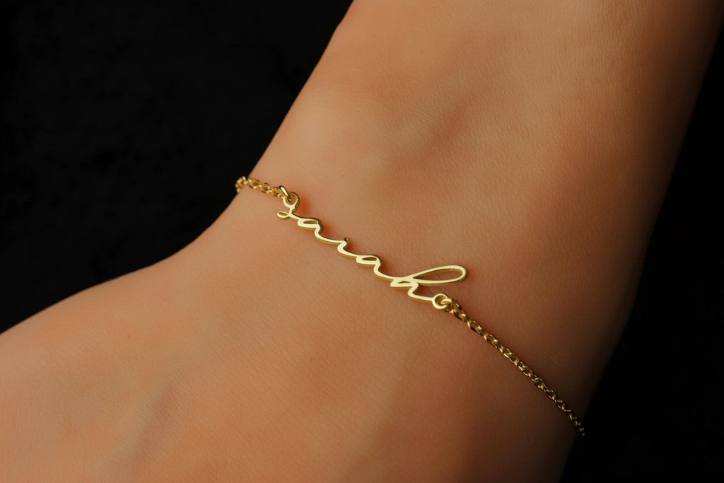 Personalized Name Bracelet, 18K Gold Filled Handwritten Bracelet