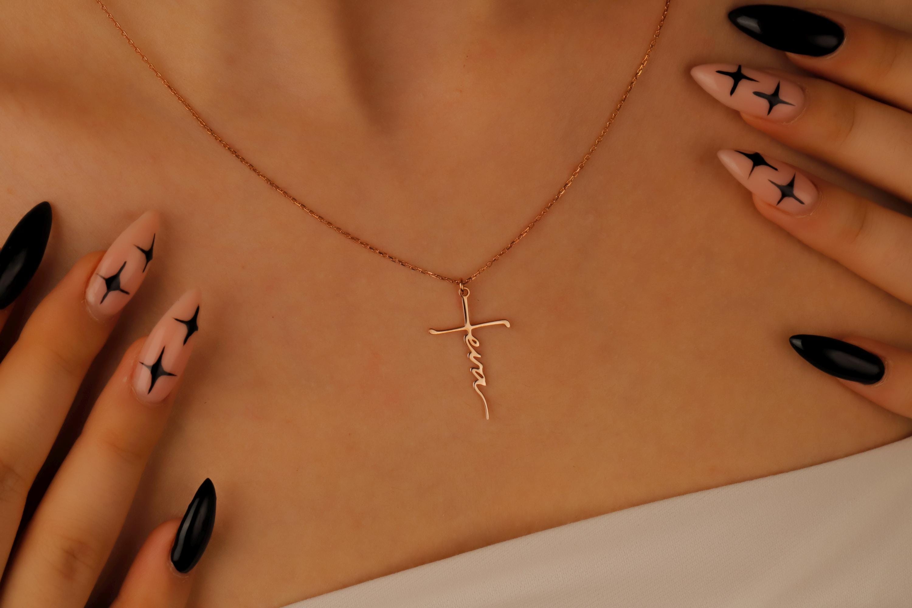 Personalized Cross Name Necklace, Sterling Silver Faith Pendant