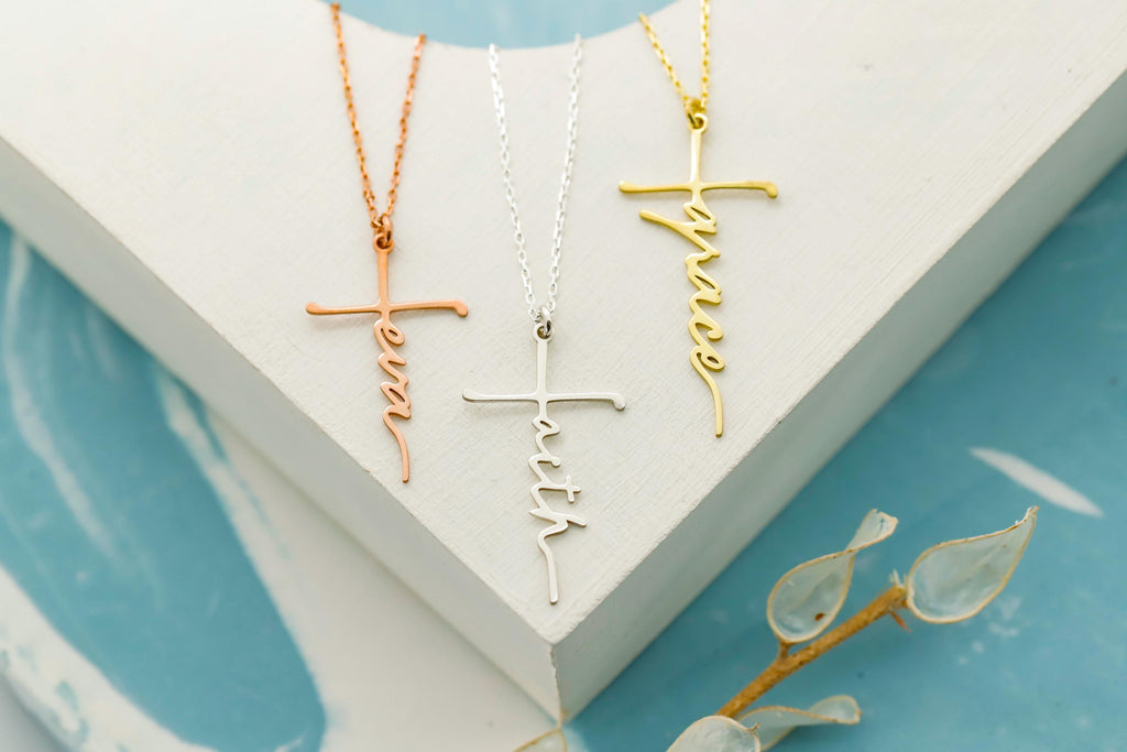 Personalized Cross Name Necklace, Sterling Silver Faith Pendant